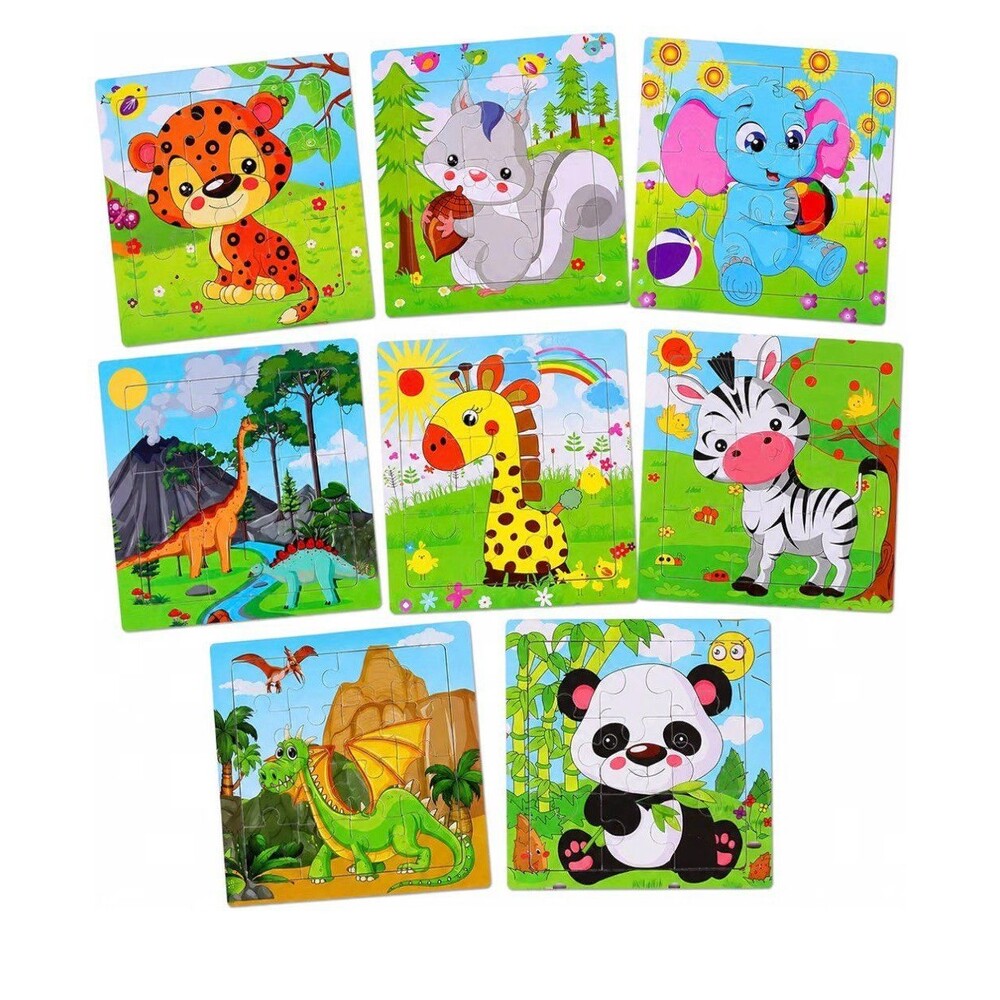 Set of 8 Wood Animal Jigsaw Puzzles for Kids